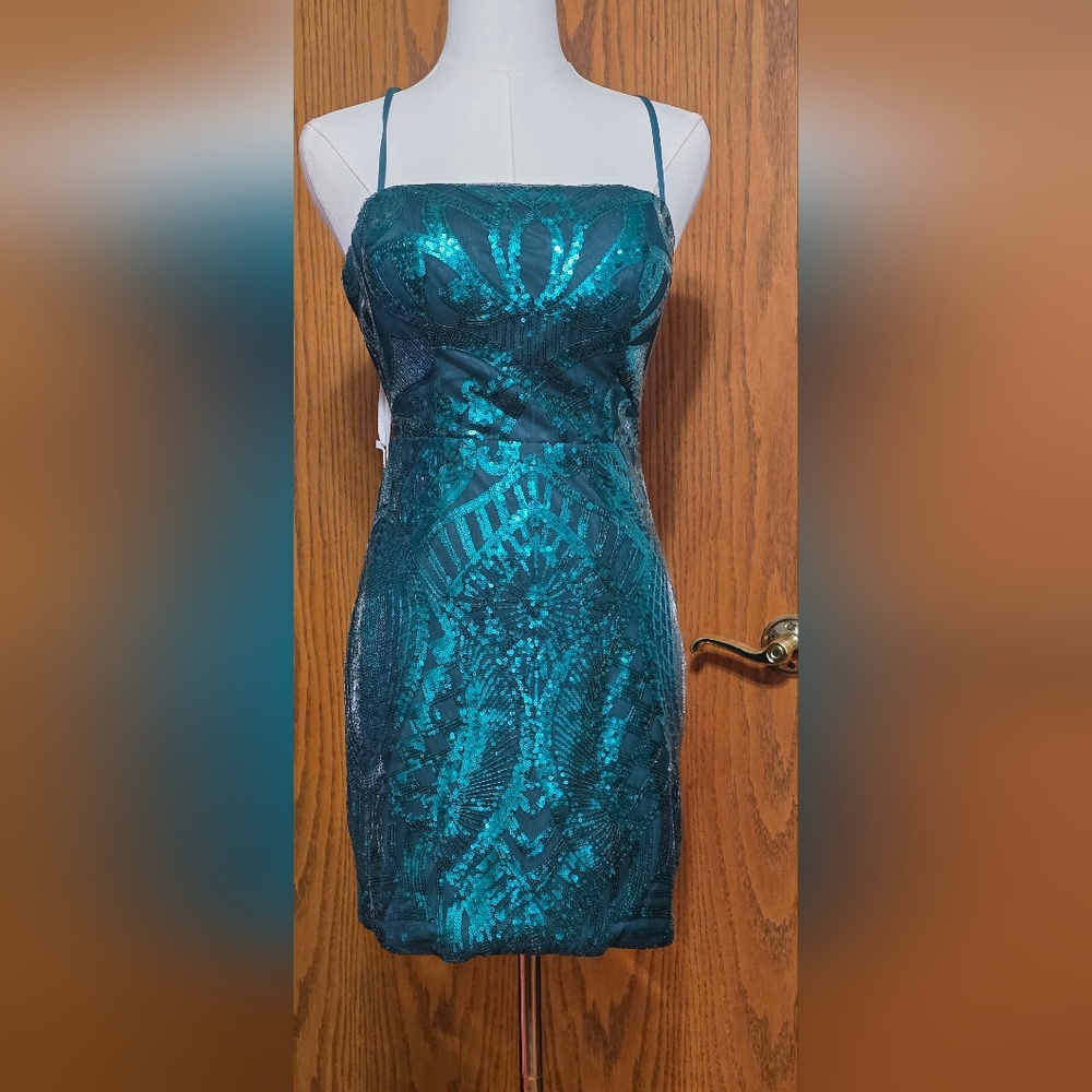 Elegant Teal Sequin Dress